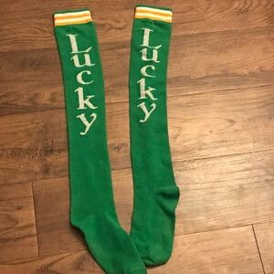 Rare Green Knee-High Socks well worn socks LUCKY Yellow Stripes used socks well